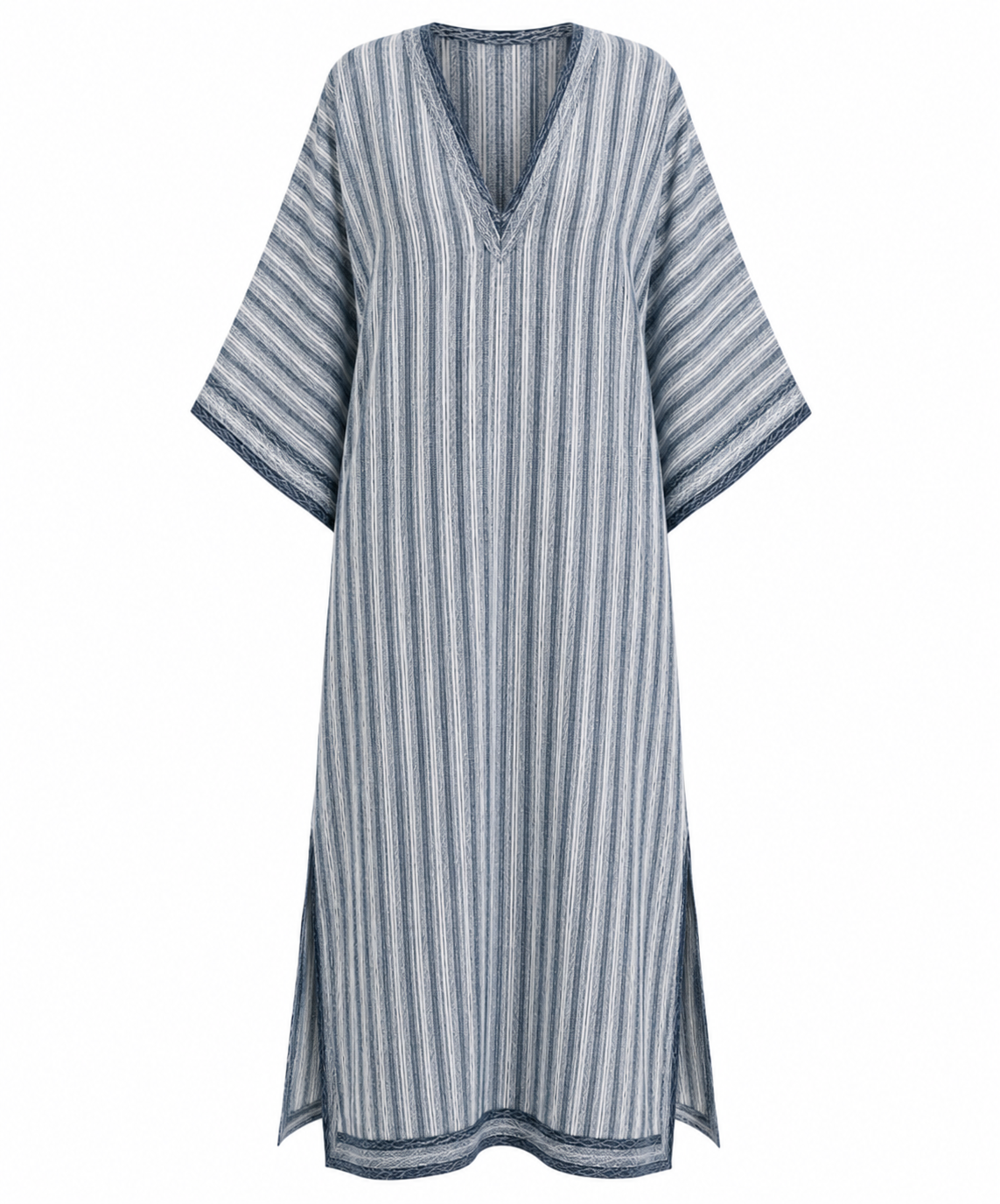 Ingrid Rasmussen | Maxi-kaftan kjole med striber og V-udskæring til kvinder