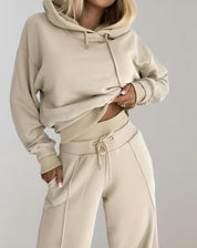 Malene Krog | Black hooded sweatshirt set with wide-leg trousers