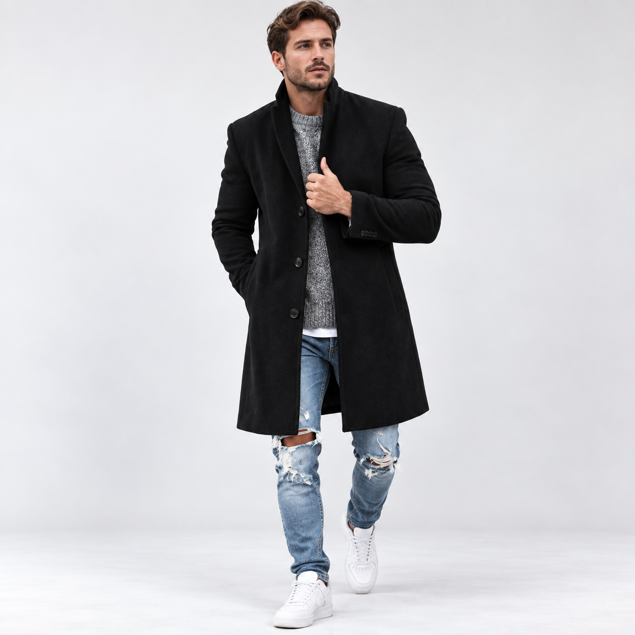 Marco Dinelli | Lang Trenchcoat i Khaki med Slank Pasform