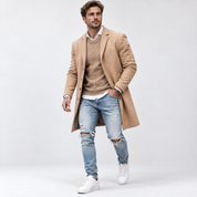 Marco Dinelli | Lang Trenchcoat i Khaki med Slank Pasform