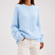 Karen Jensen | Blå striktrøje i luksuriøs cashmere til kvinder
