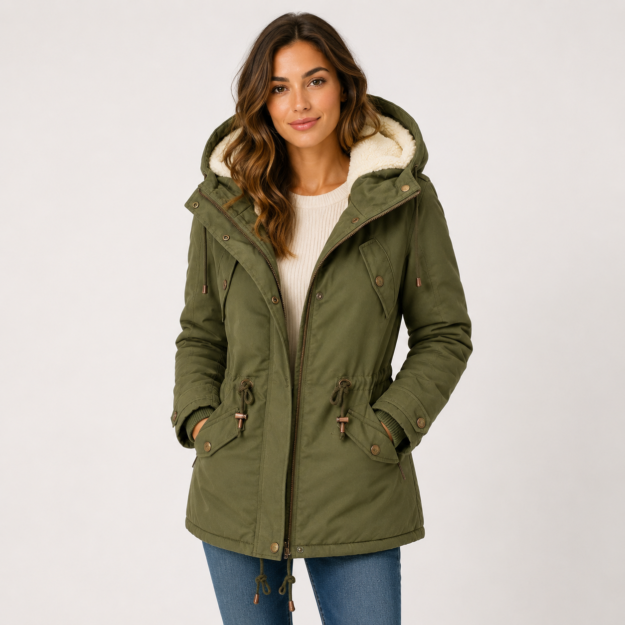Karen Jensen | Quilted parka jacket with hood in army green