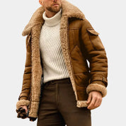 Anders Bruun | Aviator-Lederwinterjacke mit Lammfellkragen