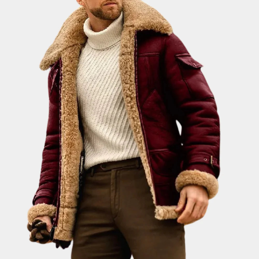Anders Bruun | Aviator-Lederwinterjacke mit Lammfellkragen