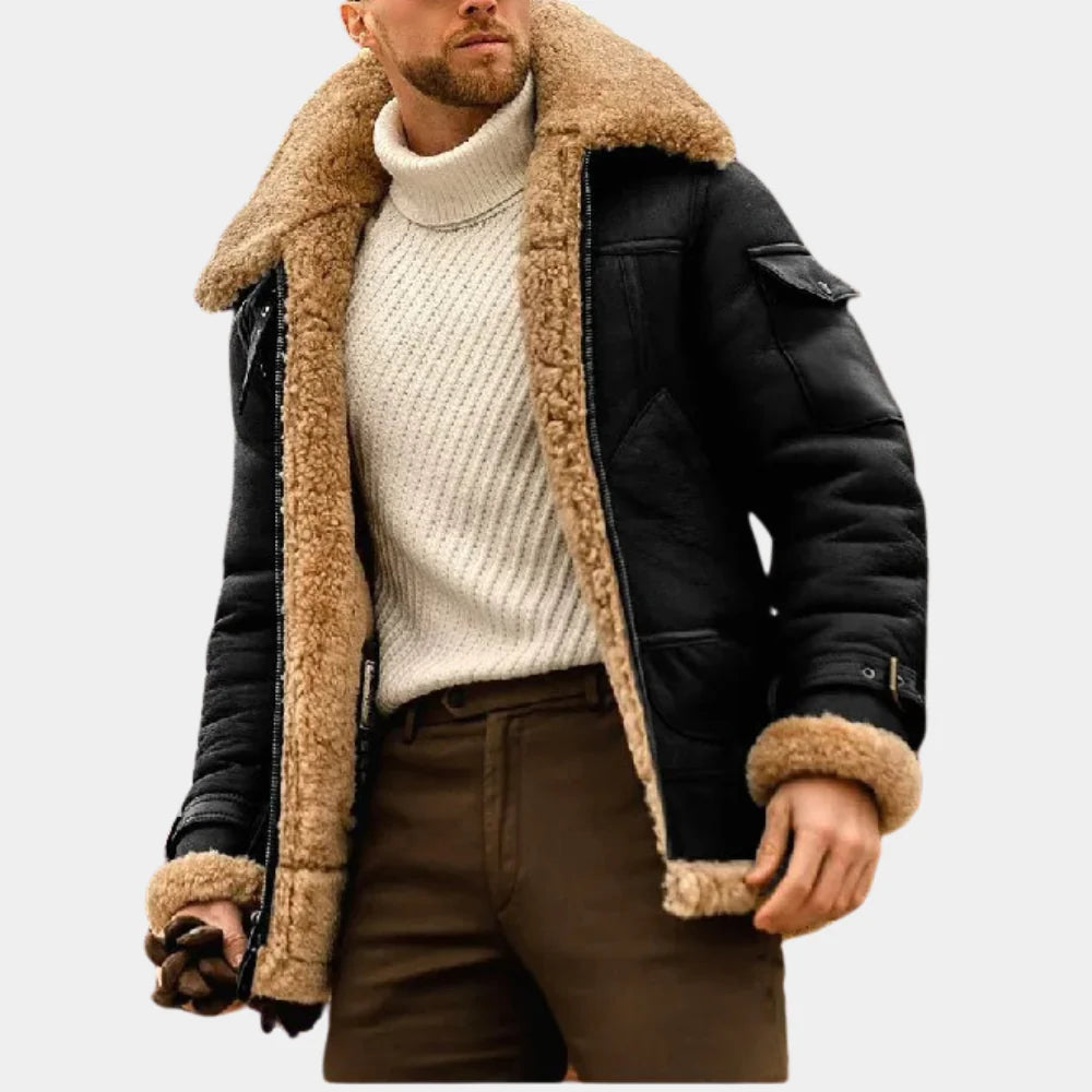 Anders Bruun | Aviator-Lederwinterjacke mit Lammfellkragen