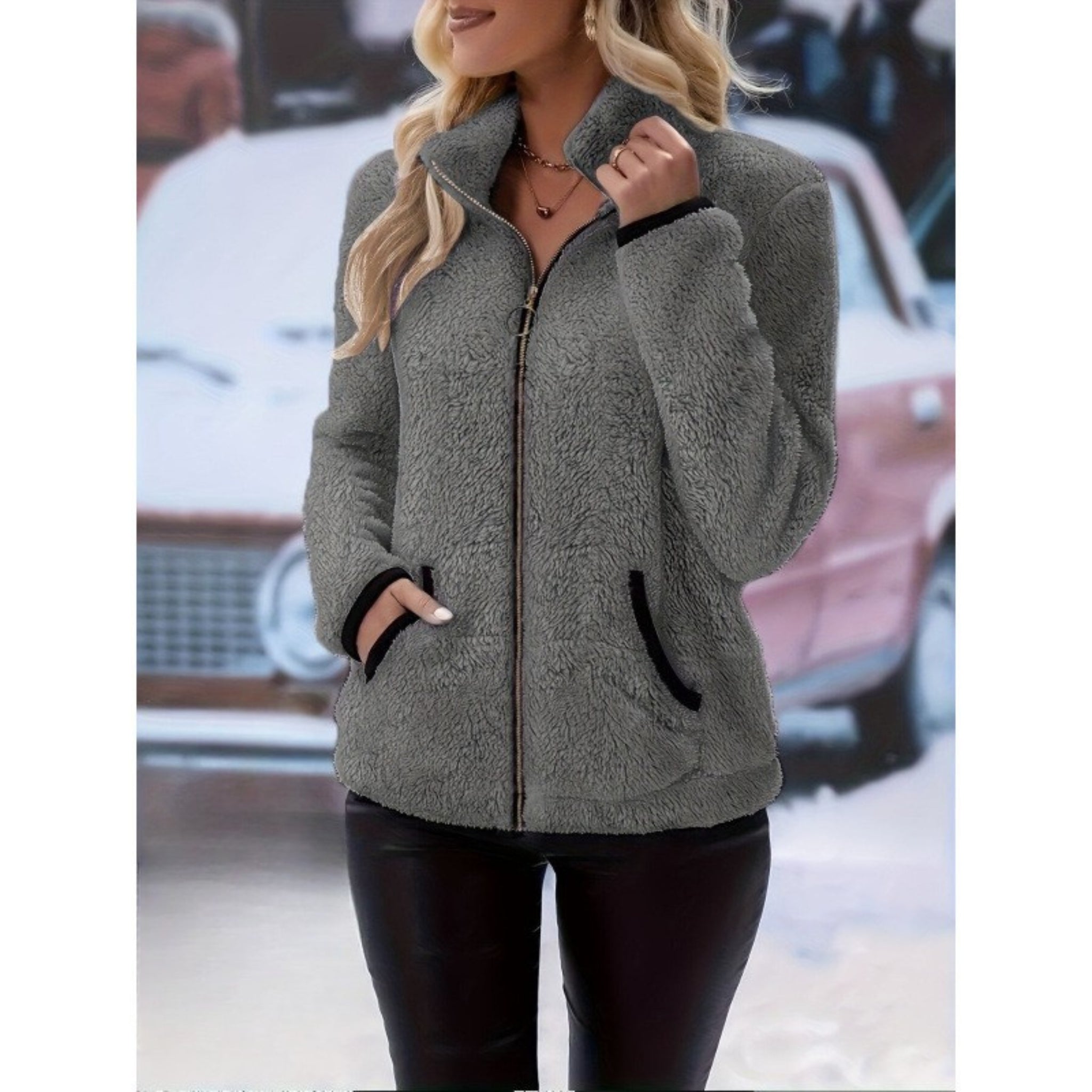 Lea Storm | Fleece Cardigan-jakke med Lynlås