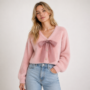 Lena Strand | Kurzer Kunstpelz-Cardigan mit Schleifendetail