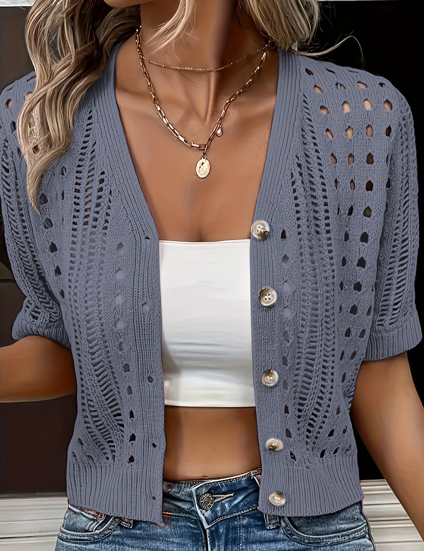 Ditte Bruun | Cropped Cardigan med Hulmønster