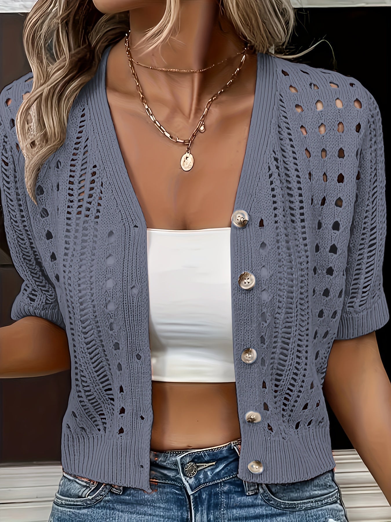 Ditte Bruun | Cropped Cardigan with Openwork Pattern