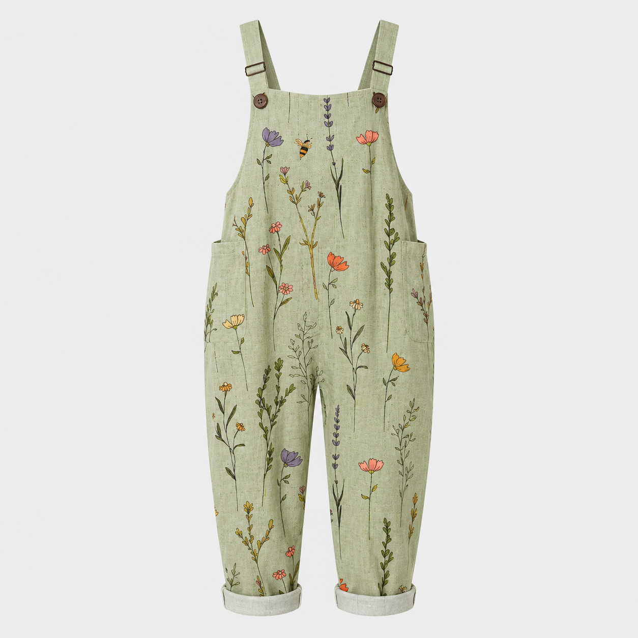 Lena Rasmussen | Blomstret overall i sage-grøn med vildblomster-print til kvinder