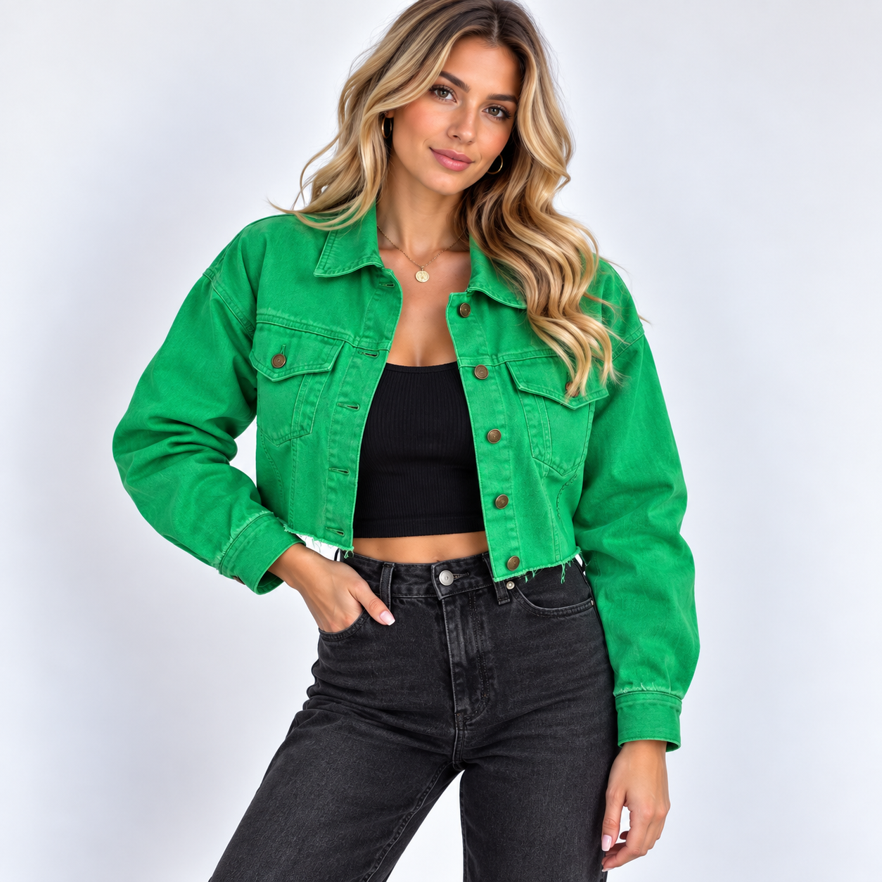 Louise Krogh | Cropped Denimjakke med Statement-knapper
