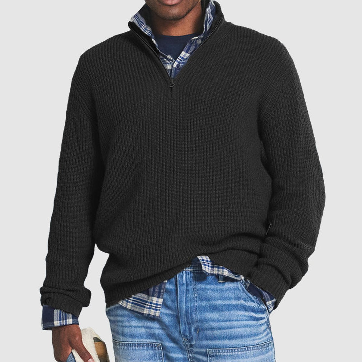 Jonas Werner | Ribstrikket Sweater med Kvart Lynlås og Høj Krave