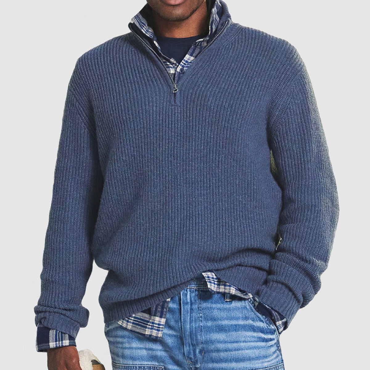 Jonas Werner | Ribstrikket Sweater med Kvart Lynlås og Høj Krave