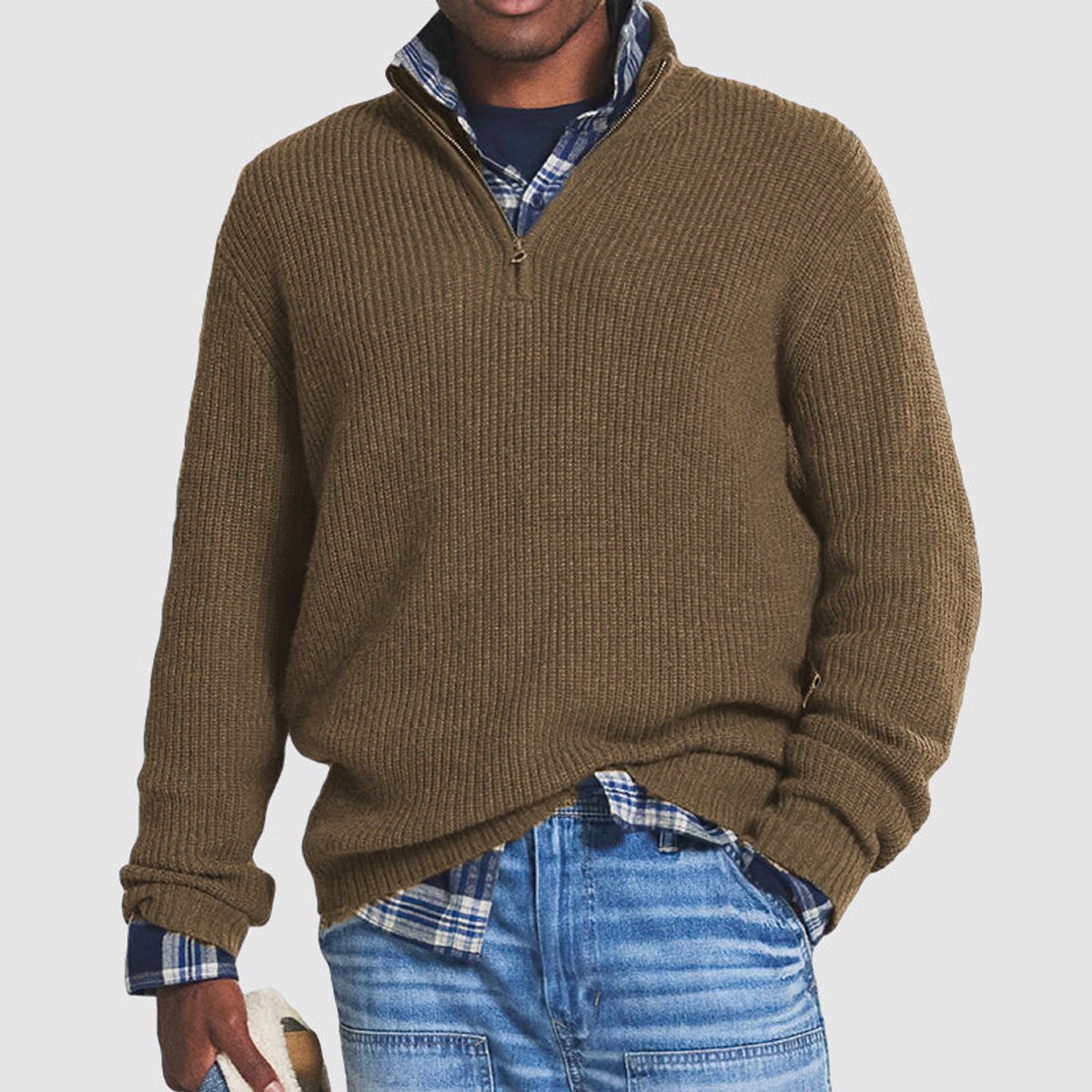 Jonas Werner | Ribstrikket Sweater med Kvart Lynlås og Høj Krave