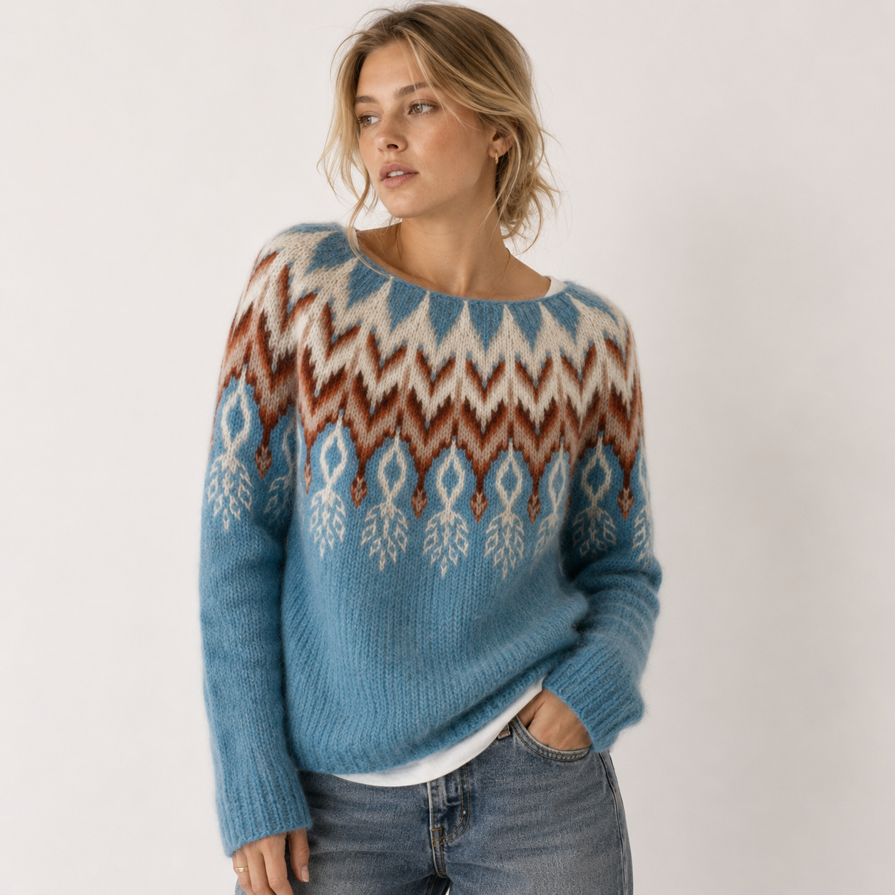 Luna Kjær | Gemusterter Pullover mit Rundhalsausschnitt
