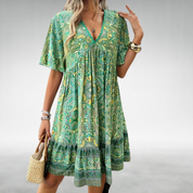 Fiona Castellano | Midi-Boho-Kjole med Paisley Print og V-Hals
