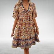 Fiona Castellano | Midi-Boho-Kjole med Paisley Print og V-Hals