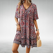 Fiona Castellano | Midi-Boho-Kjole med Paisley Print og V-Hals