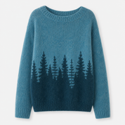 Malene Vinther | Blauer Strickpullover mit Waldmotiv für Damen