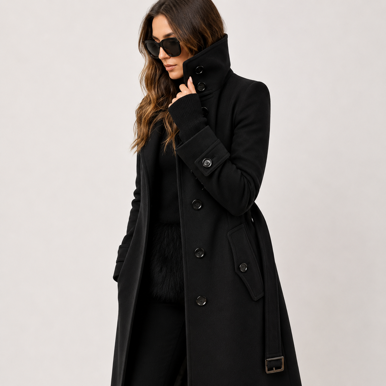 Marie Olsen | Long wool coat with belt detail for women