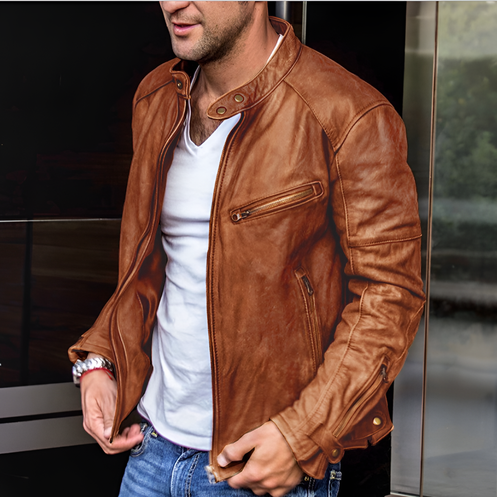 Bjarke Sandholm | Lederimitatjacke mit Stehkragen und Reißverschluss