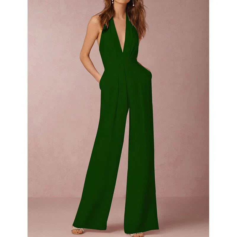 Valentina Moreau | Elegant halter jumpsuit med dyb V-hals til kvinder