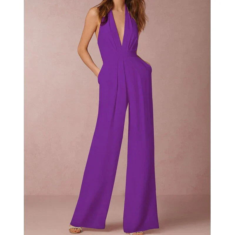 Valentina Moreau | Elegant halter jumpsuit med dyb V-hals til kvinder