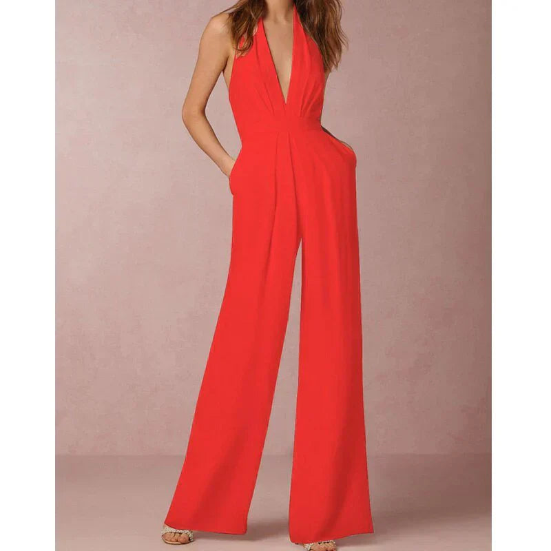 Valentina Moreau | Elegant halter jumpsuit med dyb V-hals til kvinder