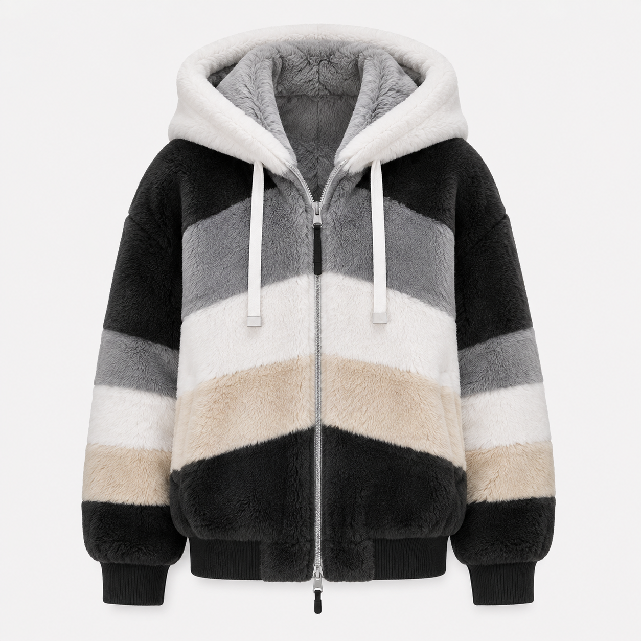 Nanna Poulsen | Fluffy Patchwork Jacket with Hood