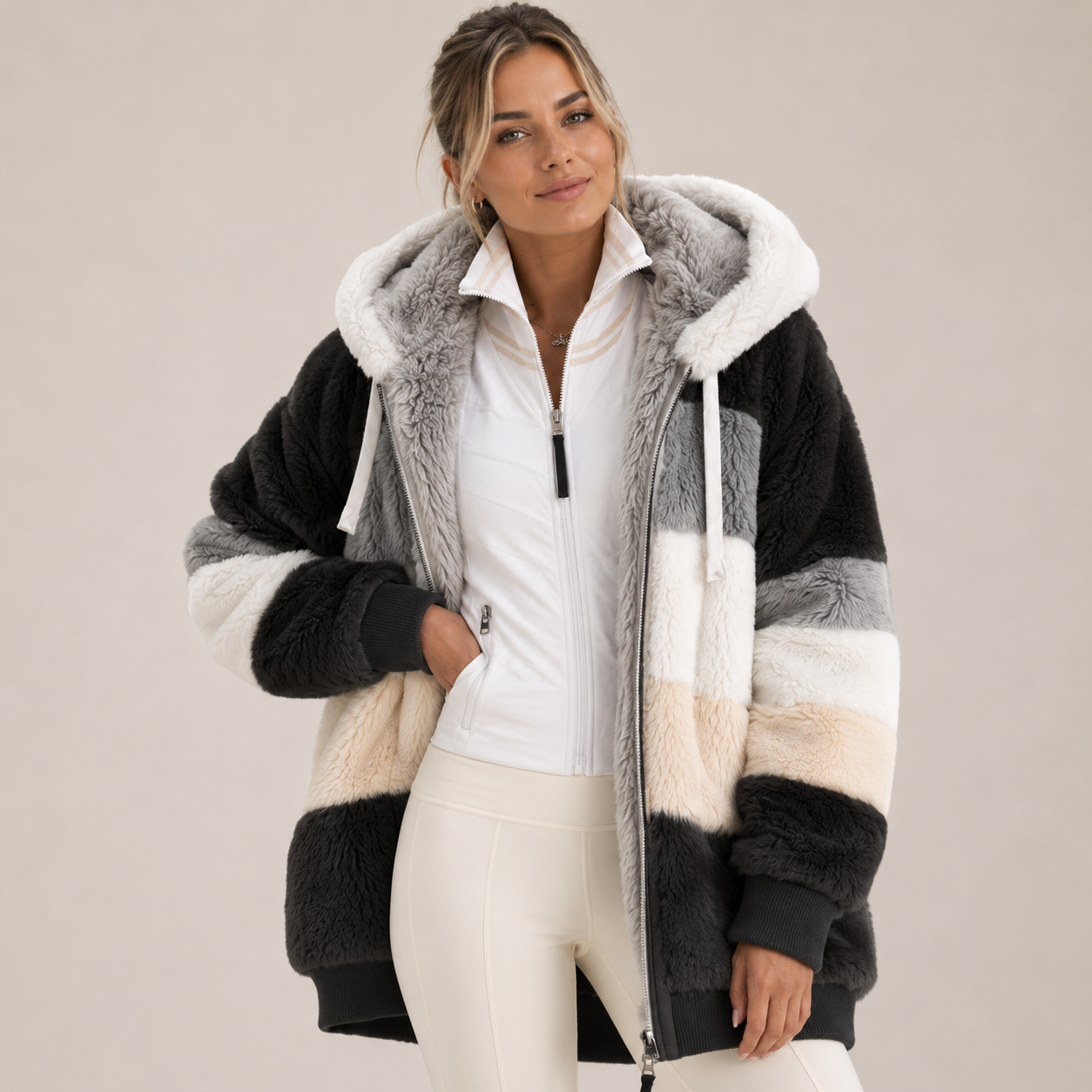 Nanna Poulsen | Fluffy Patchwork Jacket with Hood