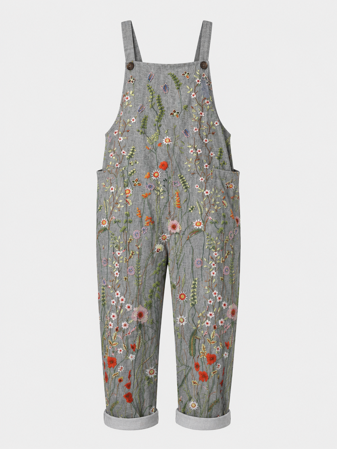 Nanna Jørgensen | Blomstret Overall med Broderi-Print til Kvinder