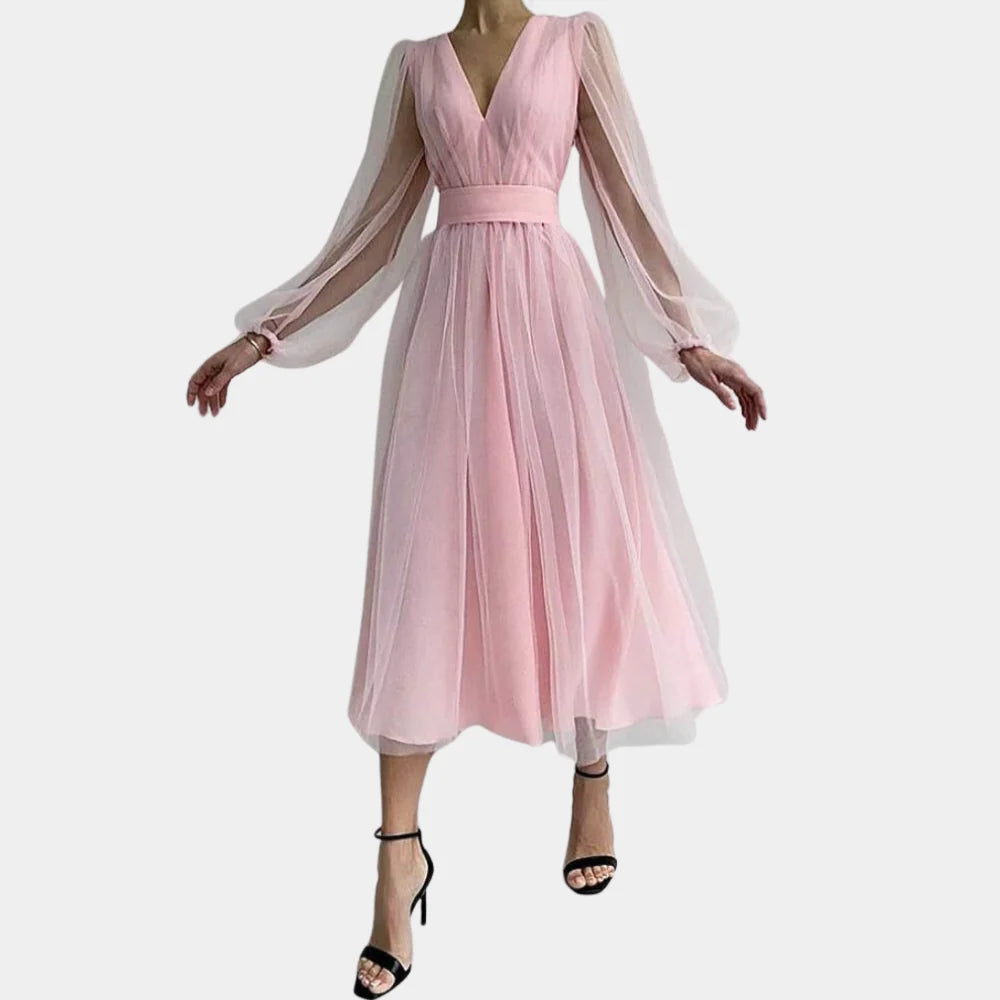 Élise Laurent | Midi elegant kjole med blondedetaljer