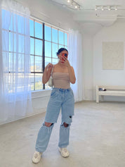Zoe Harrington | Ripped mom jeans i lyseblå denim til kvinder