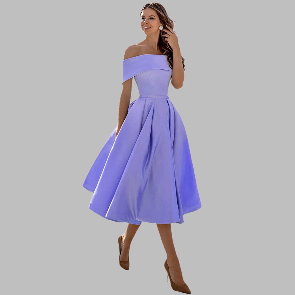 Isabella Conti | Luksus off-shoulder midi gallakjole i satin