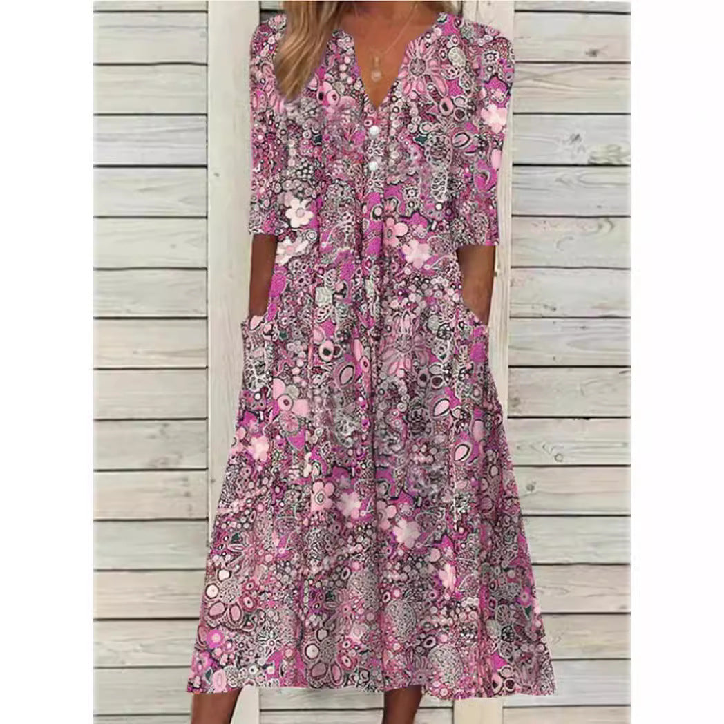 Rosette Pembroke | Midi-Blomstret Skjortekjole med Klassisk Design