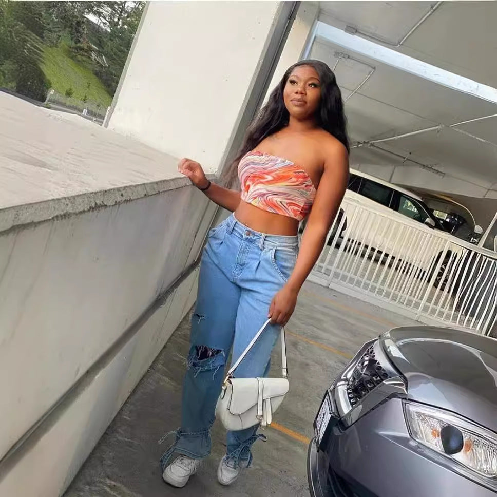 Zoe Harrington | Ripped mom jeans i lyseblå denim til kvinder