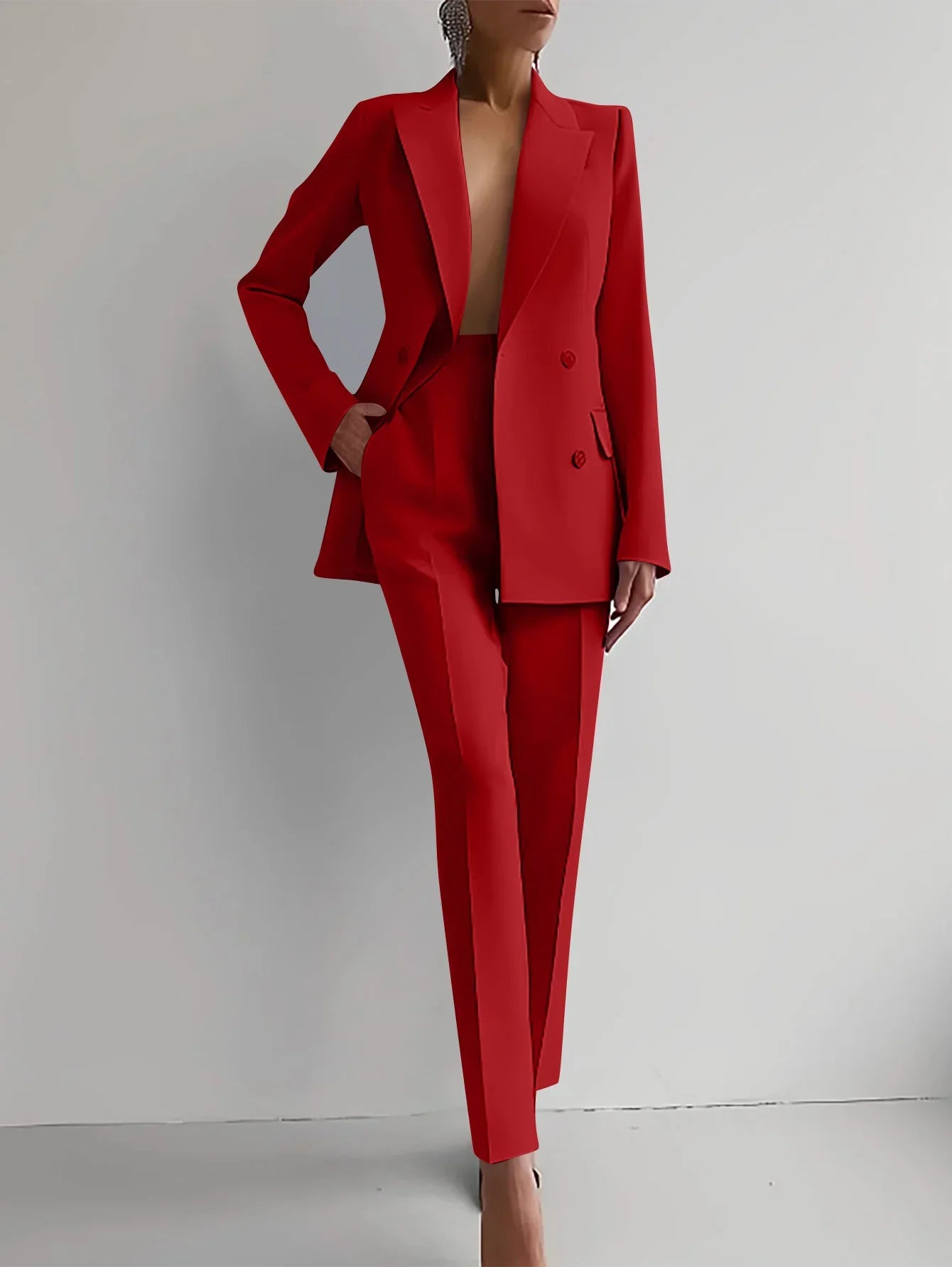 Rosalie Ashenberg | Elegante Outfit-Sæt i Rødt med Dobbeltknappet Blazer
