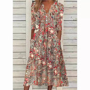 Rosette Pembroke | Midi-Blomstret Skjortekjole med Klassisk Design