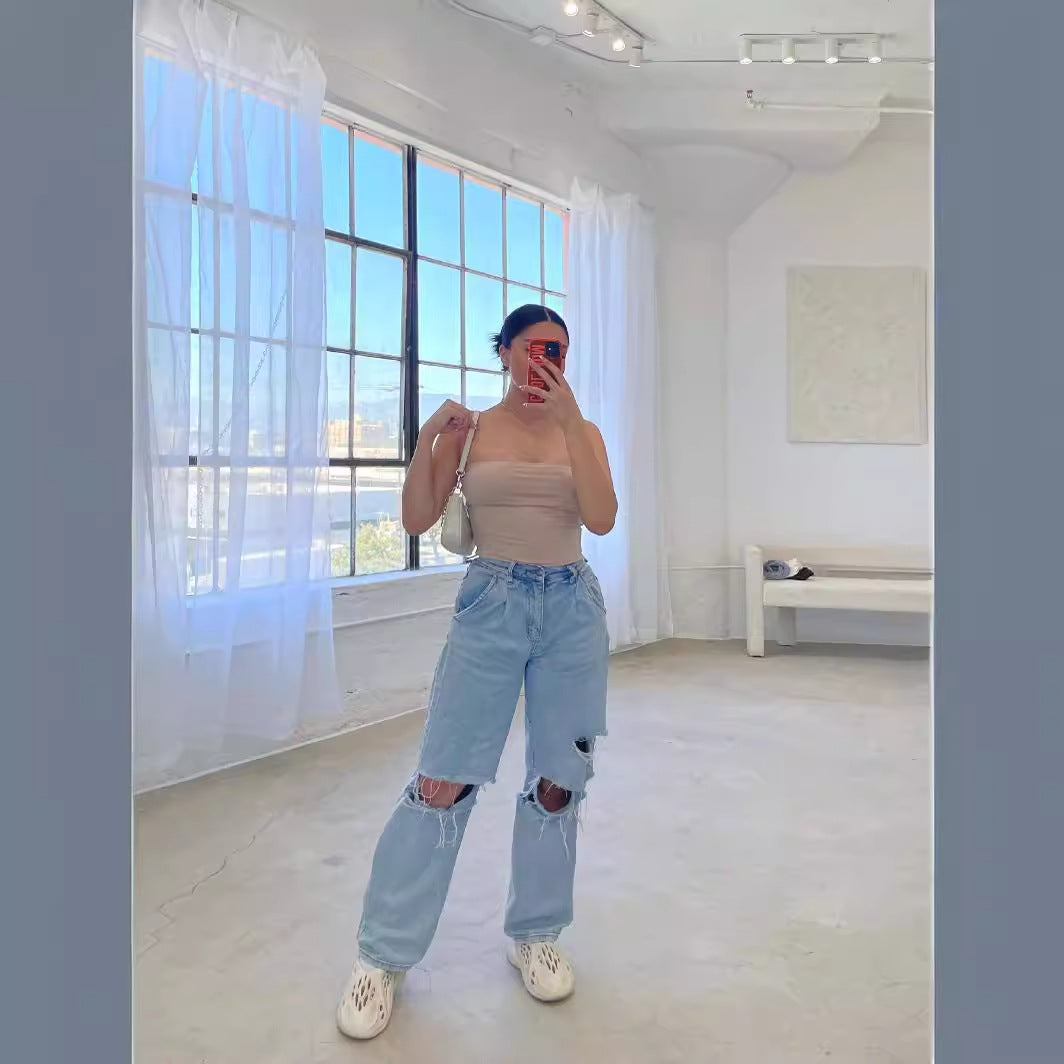 Zoe Harrington | Ripped mom jeans i lyseblå denim til kvinder