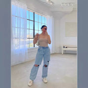 Zoe Harrington | Ripped mom jeans i lyseblå denim til kvinder