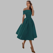 Isabella Conti | Luksus off-shoulder midi gallakjole i satin