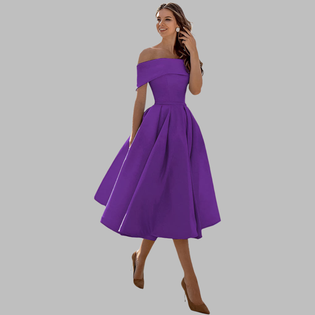 Isabella Conti | Luksus off-shoulder midi gallakjole i satin