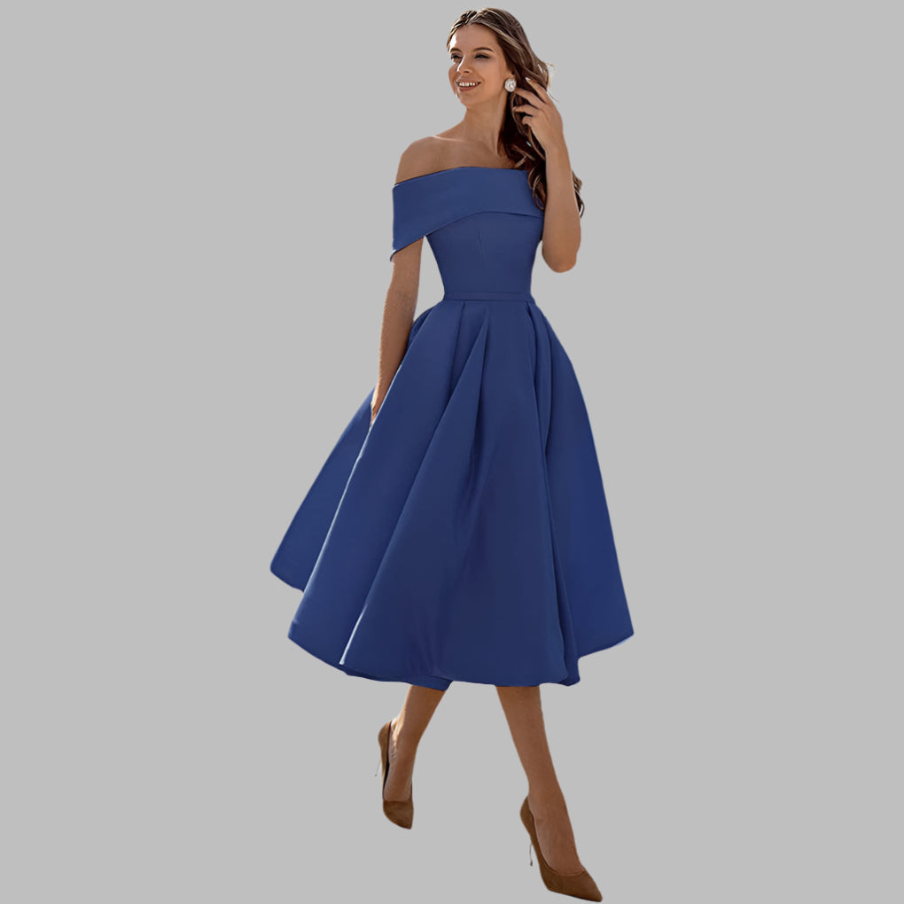 Isabella Conti | Luksus off-shoulder midi gallakjole i satin