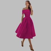 Isabella Conti | Luksus off-shoulder midi gallakjole i satin