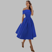 Isabella Conti | Luksus off-shoulder midi gallakjole i satin