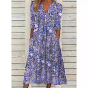 Rosette Pembroke | Midi-Blomstret Skjortekjole med Klassisk Design