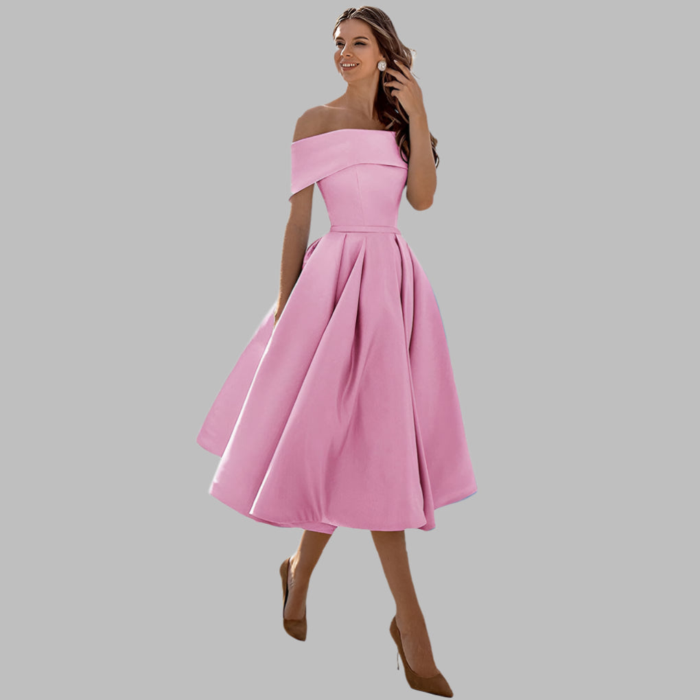 Isabella Conti | Luksus off-shoulder midi gallakjole i satin
