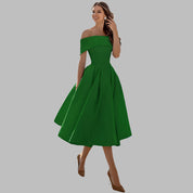 Isabella Conti | Luksus off-shoulder midi gallakjole i satin