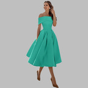 Isabella Conti | Luksus off-shoulder midi gallakjole i satin