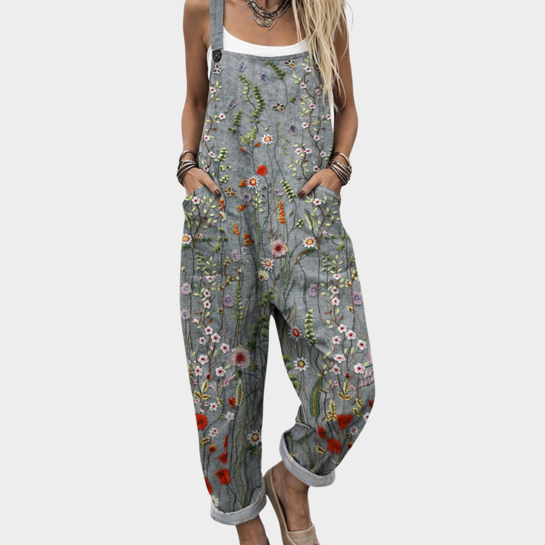 Nanna Jørgensen | Blomstret Overall med Broderi-Print til Kvinder